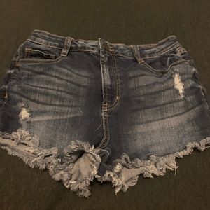 Distressed denim shorts